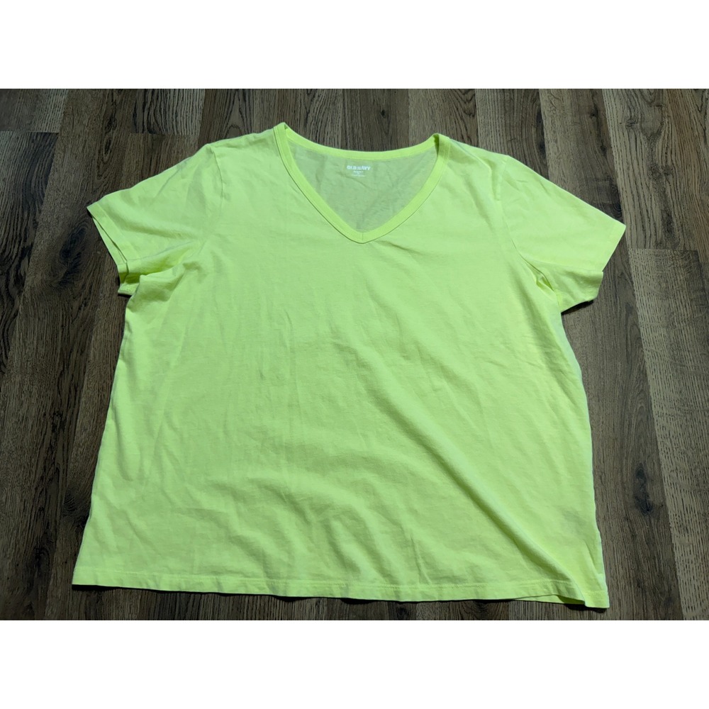 Old Navy Shirt Womens Size XL Yellow Green V-neck Everywear Short Sleeve Casual